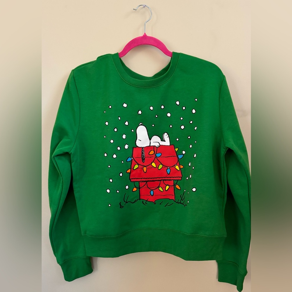 Peanuts Snoopy Green Sweatshirt Only A Morning Person on Christmas Size Large